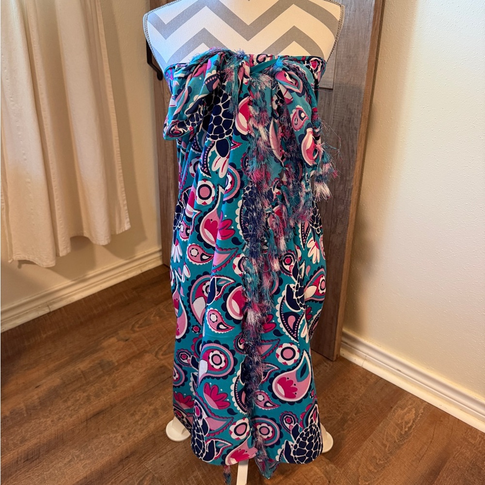 Tropical Turtle Sarong Pareo Swimsuit Cover Up Fringe Beach Wrap 70x43 pink blue